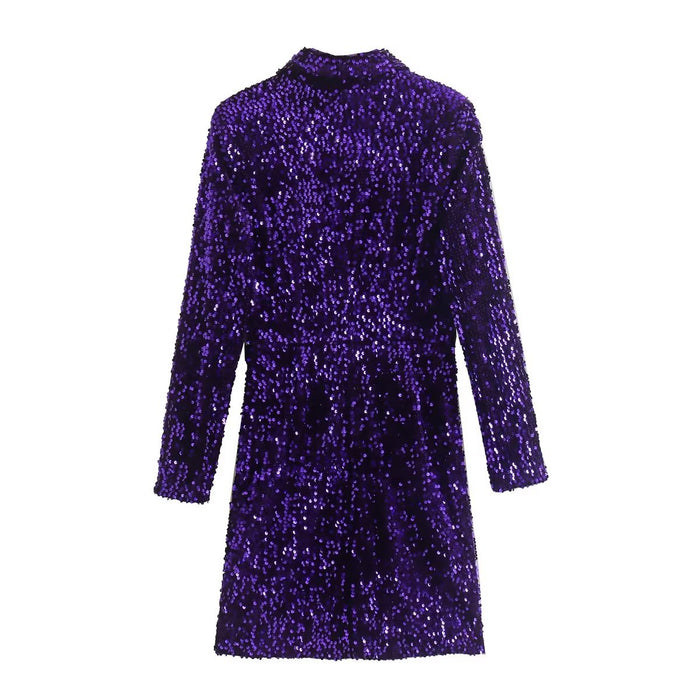 Autumn Winter Women Clothing Waist Trimming Casual Sequin Blazer Dress