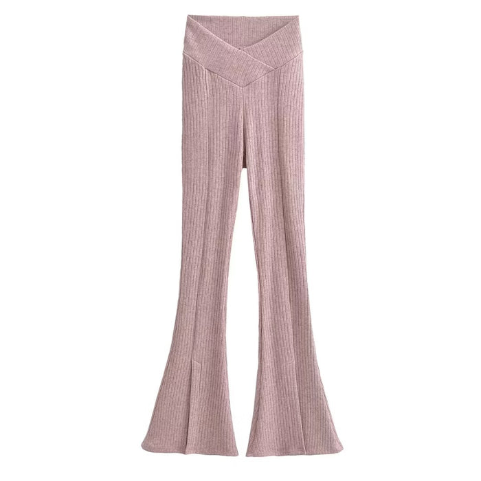 Sexy Blogger Knitted Bootcut Trousers Sexy Trousers Winter Front Slit Casual Pants Women