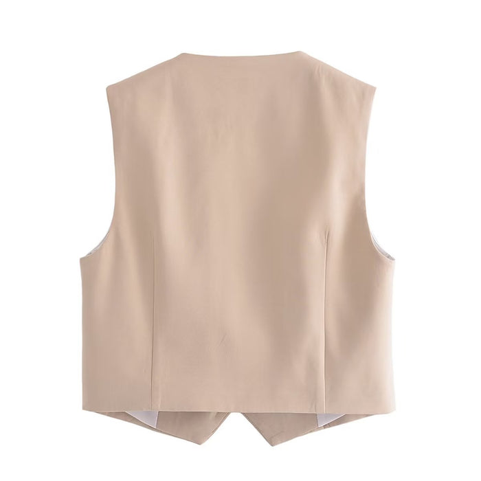 Spring Women Clothing V neck Sleeveless Short Buckle Vest Small Coat Women