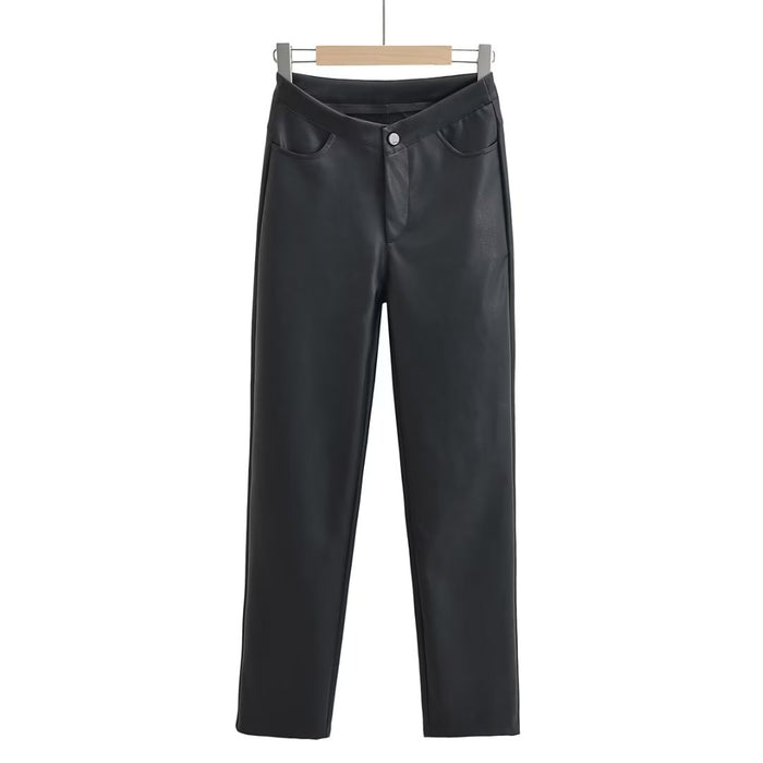 Casual Straight Leg Pants Loose Half Elastic Cropped Pants Soft Sheepskin Trousers Loose Women