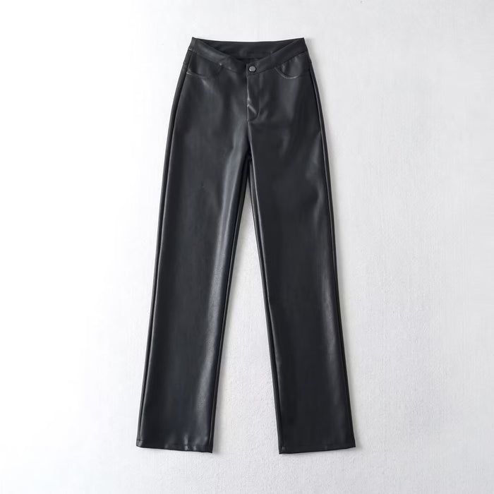 Casual Straight Leg Pants Loose Half Elastic Cropped Pants Soft Sheepskin Trousers Loose Women