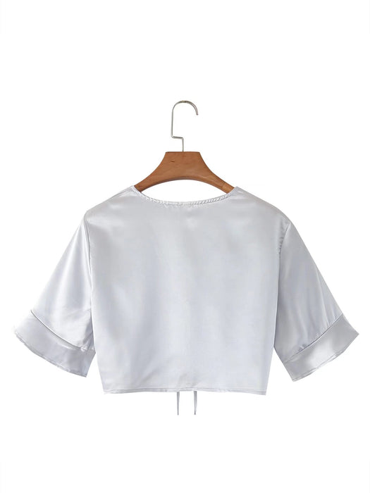 Drawstring Cropped Outfit Pullover Long Sleeve T shirt Bottoming Shirt Top Shirt