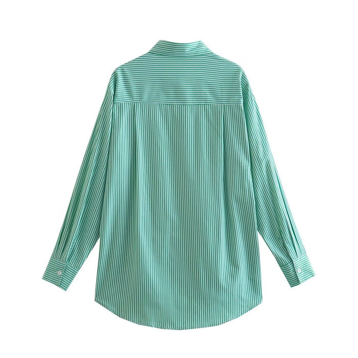 Summer Women Clothing Collared Long Sleeve Chest Pocket Shirt