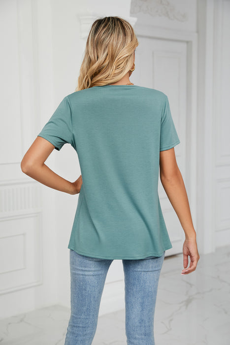 Summer Solid Color round Neck Criss Cross Loose Short Sleeve T shirt Top Women