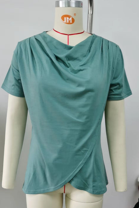 Summer Solid Color round Neck Criss Cross Loose Short Sleeve T shirt Top Women