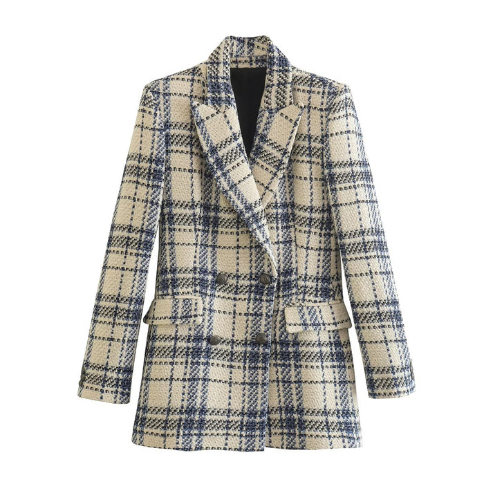 Women Double Breasted Texture Blazer Artifact Blazers Coat