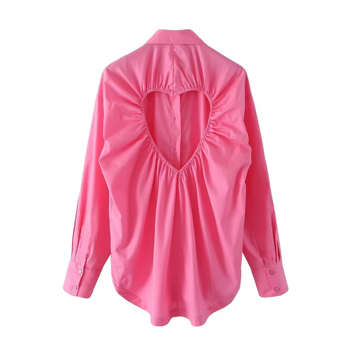 Heart Shaped Opening Design Long Sleeve Shirt Women Spring