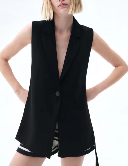 Summer Wind Women  Black Slit Vest Casual Office Vest