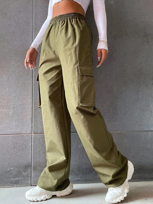 Women Clothing Autumn Best Solid Color High Waist Flip Pocket Overalls Women