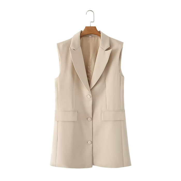 Beige Sleeveless Vest Women Baggy Coat Spring Autumn High Grade Waistcoat Vest Waistcoat