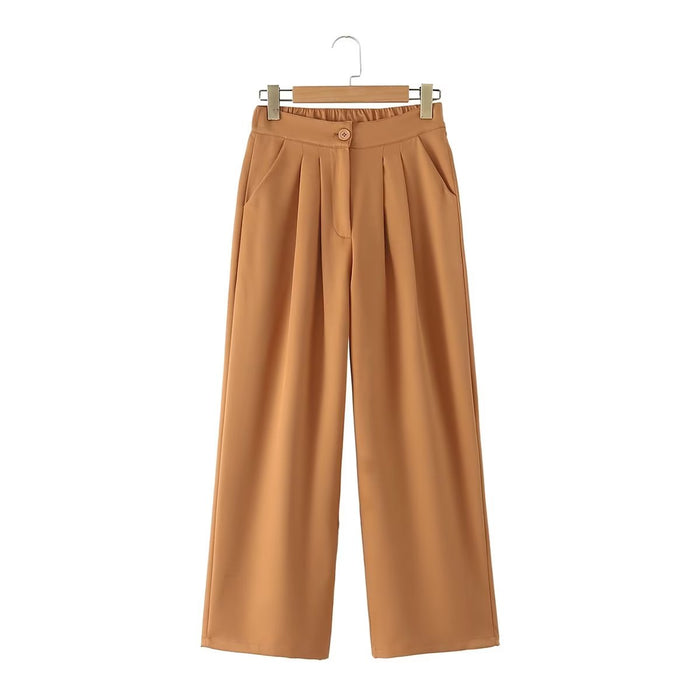 Orange Wide Leg Pants Women Spring Casual Pants High Waist Loose Slimming Draping Effect Straight Work Pant