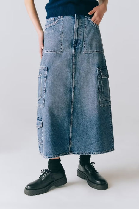 Spring Urban Casual Korean Work Clothes High Waist Wash Denim Skirt