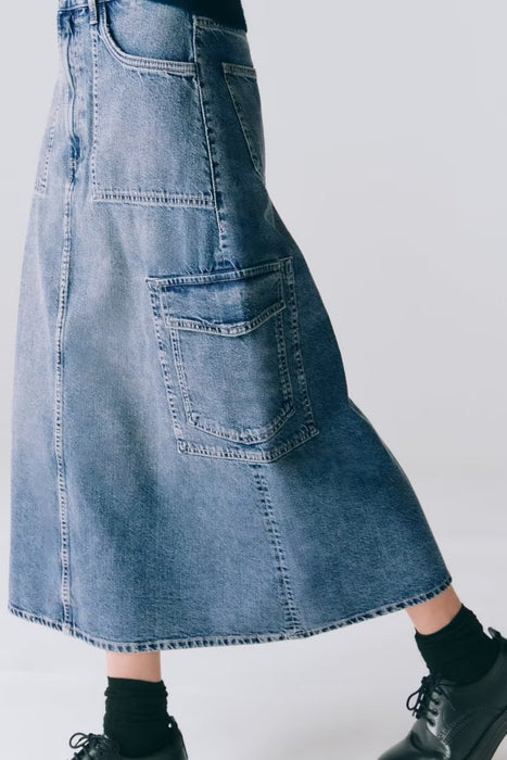 Spring Urban Casual Korean Work Clothes High Waist Wash Denim Skirt