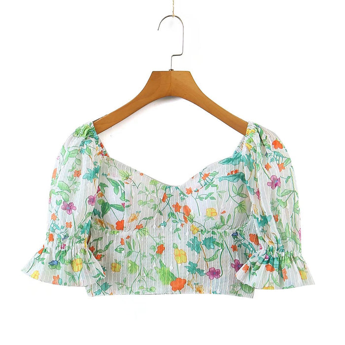 F00171678  Summer Wind Women Floral Chest Pad Short Sleeve Shirt