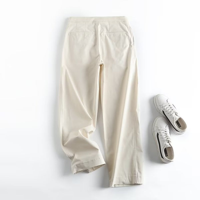 Summer Women Linen Wide Leg Pants Linen Thin Casual Pants Office Professional Women Pants Loose Cropped Pants Women