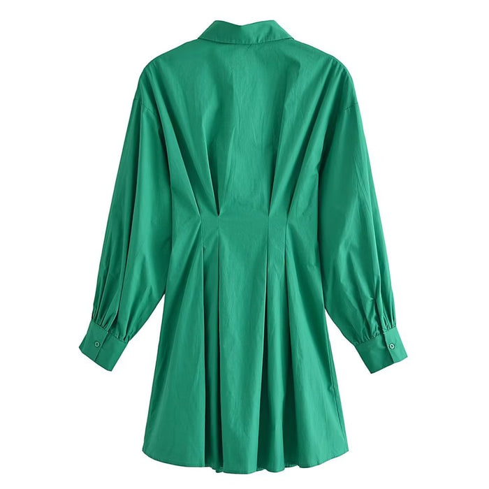 Fall Vacation Green Women Clothing  Casual Waist Tight Shirt Long Sleeve Slim Dress