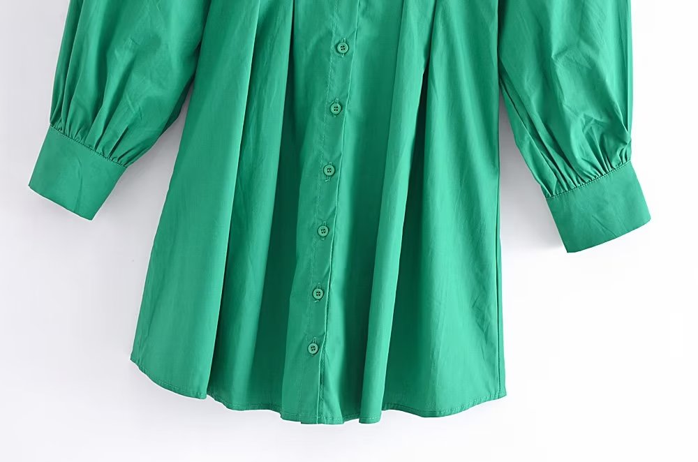 Fall Vacation Green Women Clothing  Casual Waist Tight Shirt Long Sleeve Slim Dress