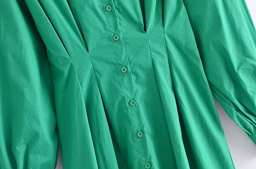 Fall Vacation Green Women Clothing  Casual Waist Tight Shirt Long Sleeve Slim Dress