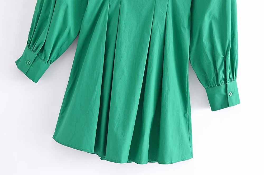 Fall Vacation Green Women Clothing  Casual Waist Tight Shirt Long Sleeve Slim Dress