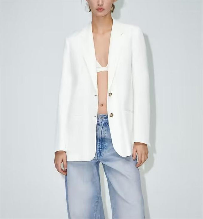 F00171564 White Blazer Women Spring Autumn