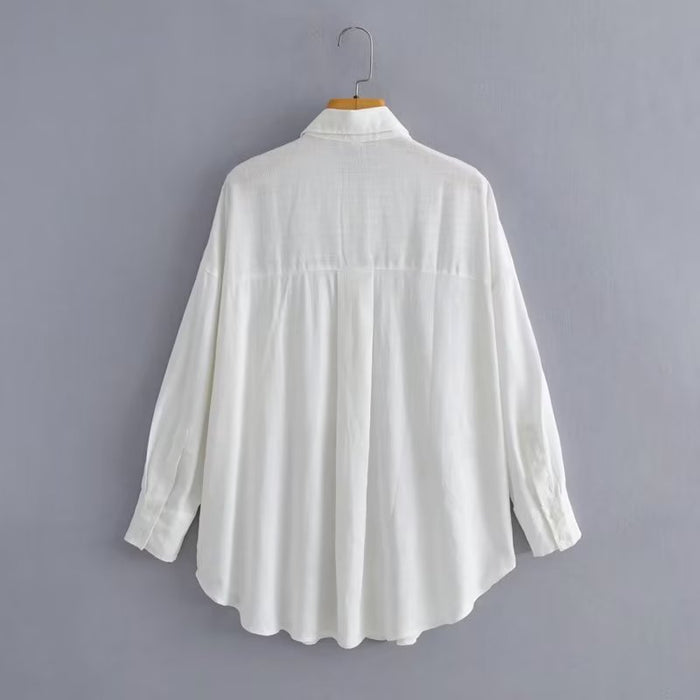 Spring Summer Cotton Linen Long Sleeve Shirt