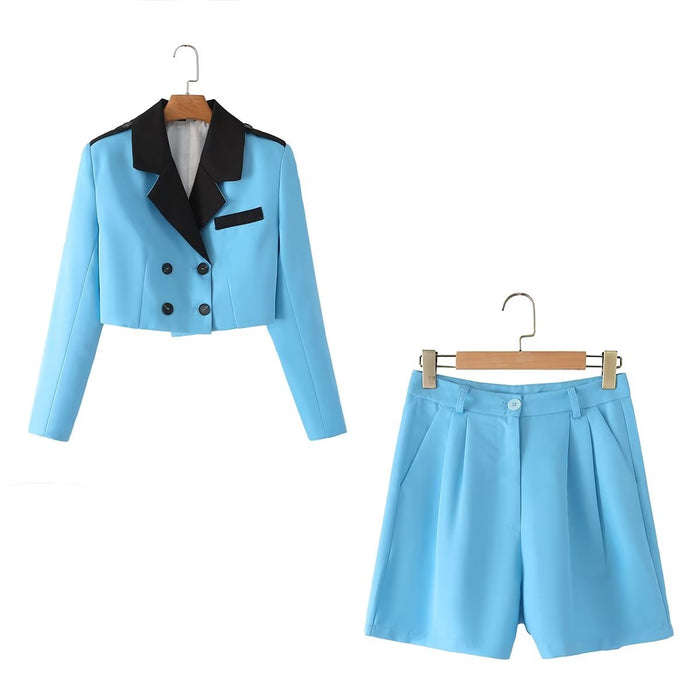 Fall Women Clothing Blue Shorts Set Women Loose Elegant Work Pant Set Women