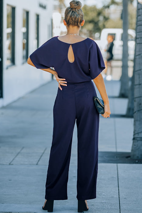 Blue Glam Belted Wide Leg Jumpsuit