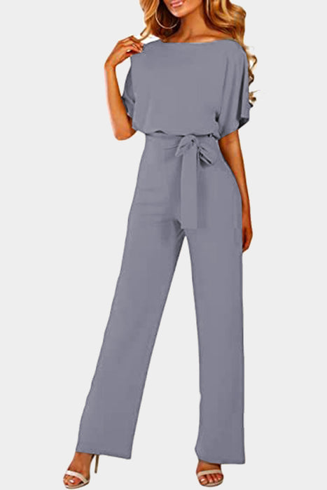 Blue Glam Belted Wide Leg Jumpsuit