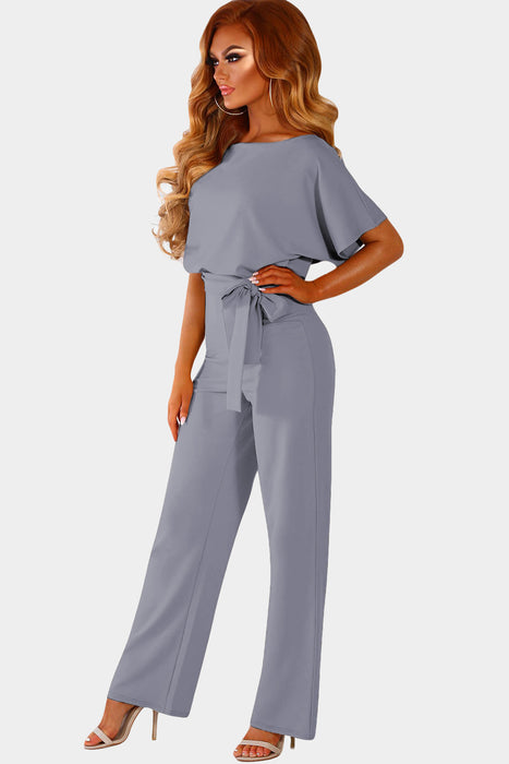 Blue Glam Belted Wide Leg Jumpsuit