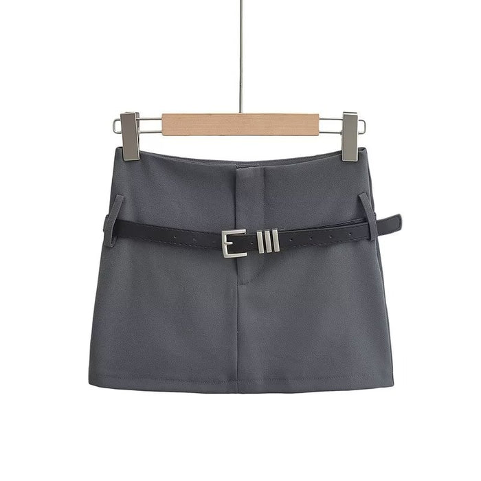 Street Shooting Spring Summer Sexy Solid Color Belt A Line Workwear Skirt