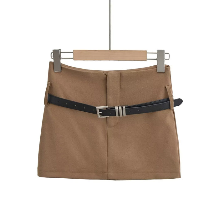 Street Shooting Spring Summer Sexy Solid Color Belt A Line Workwear Skirt