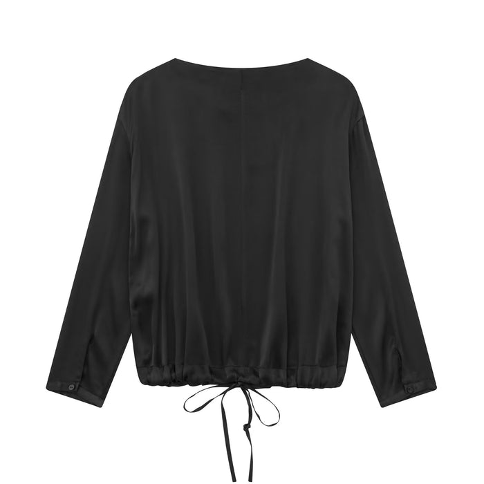 Spring Autumn Women Clothing Back Lace up Cropped Shirt