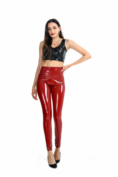 Coated Mirror High Elastic Leggings Sexy High Waist Latex Bright Leather Women Trousers