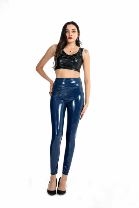 Coated Mirror High Elastic Leggings Sexy High Waist Latex Bright Leather Women Trousers