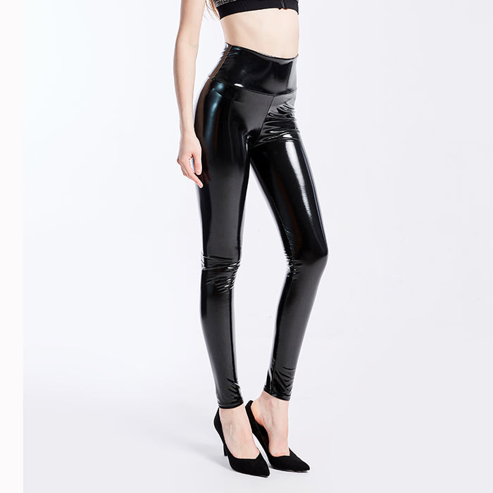 Coated Mirror High Elastic Leggings Sexy High Waist Latex Bright Leather Women Trousers