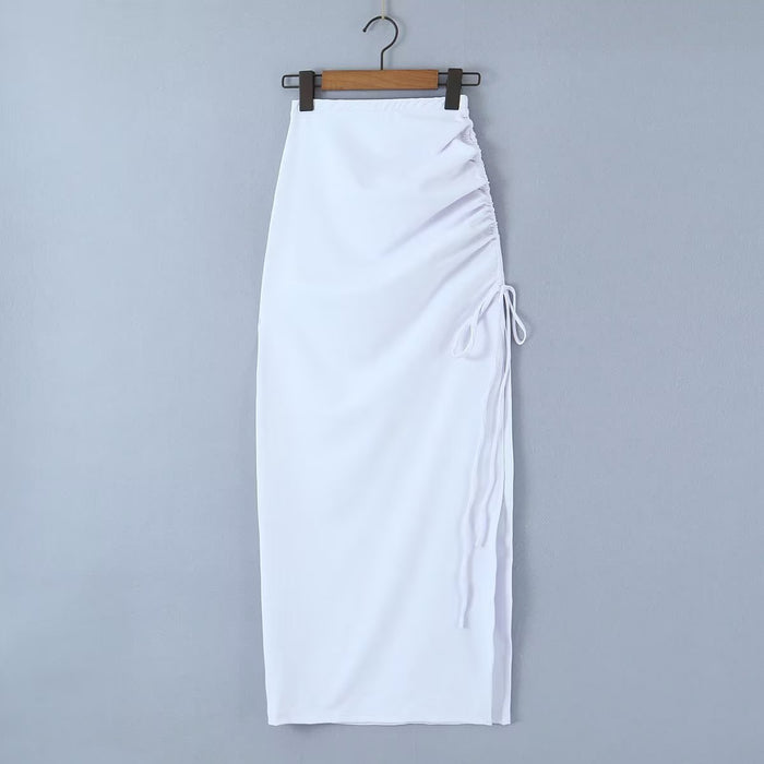 High Waist Drawstring Skirt Women Spring Summer Slim Slimming Asymmetric Sheath Dress