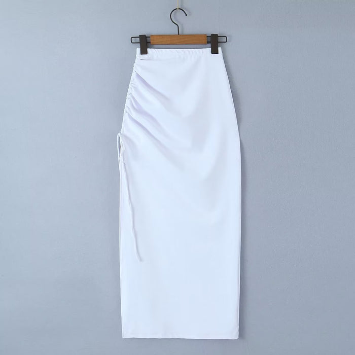 High Waist Drawstring Skirt Women Spring Summer Slim Slimming Asymmetric Sheath Dress