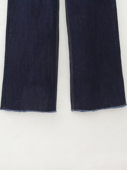 Spring Zipper Button Closure Unstitched Hem High Waist Wide Leg Jeans