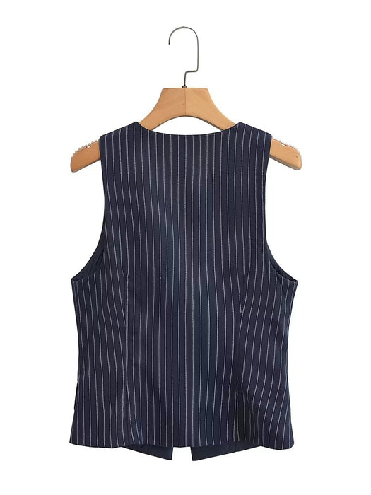 British Elegant Classic Striped Slim Fit Vest Sleeveless Top Spring Arrival Office Coat