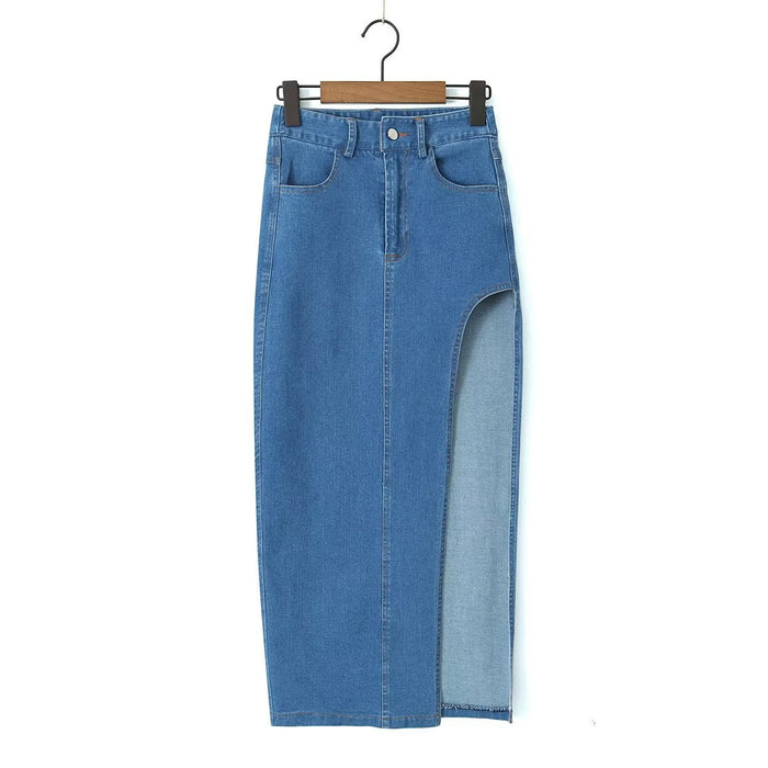 Front Slit Wild Slim Fit Office Overknee Dress Spring High Waist Denim Skirt