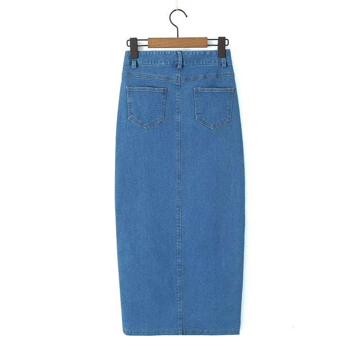 Front Slit Wild Slim Fit Office Overknee Dress Spring High Waist Denim Skirt