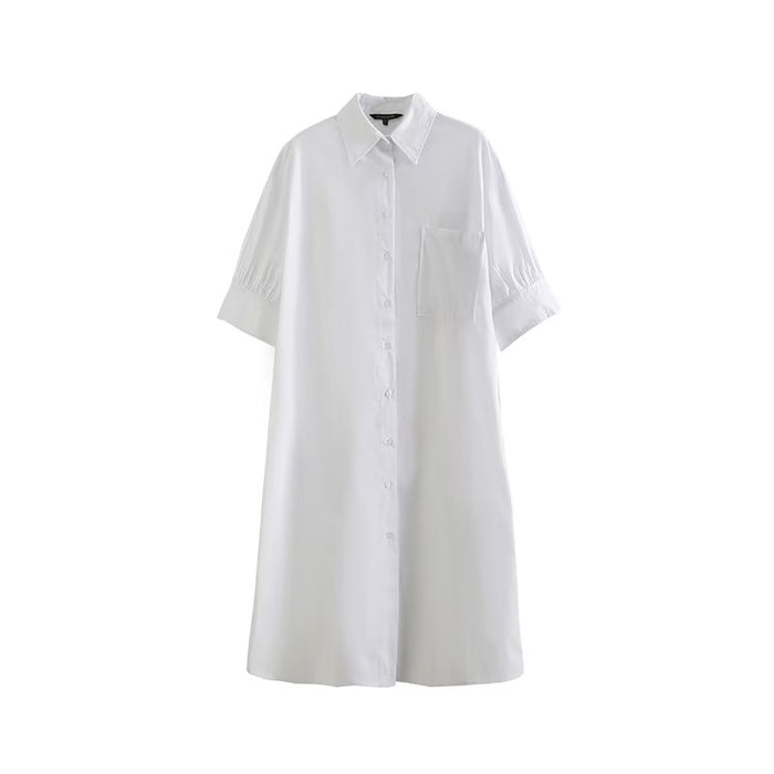 Women  Clothing Stylish Graceful Simple Shirt White Collared Half Length Sleeve Dress