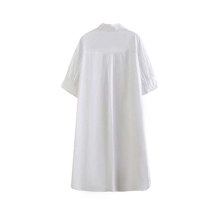 Women  Clothing Stylish Graceful Simple Shirt White Collared Half Length Sleeve Dress