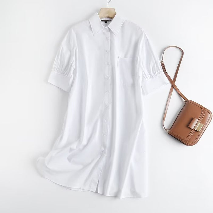 Women  Clothing Stylish Graceful Simple Shirt White Collared Half Length Sleeve Dress