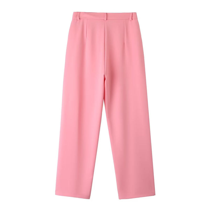 Trousers Design Pocket Half Elastic Waist Straight Casual Pants Women