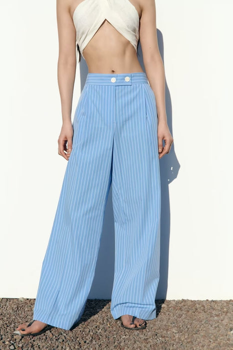 Spring Summer Outdoor Elastic High Waist Striped Straight Leg Pants Loose Slimming Work Trousers