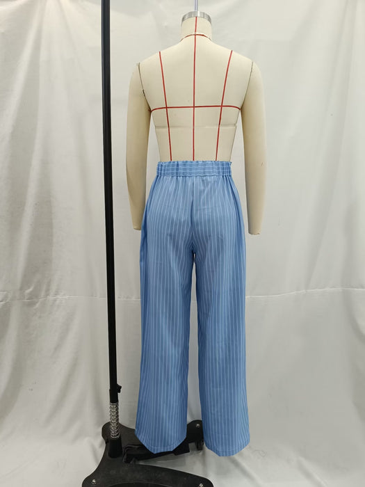 Spring Summer Outdoor Elastic High Waist Striped Straight Leg Pants Loose Slimming Work Trousers