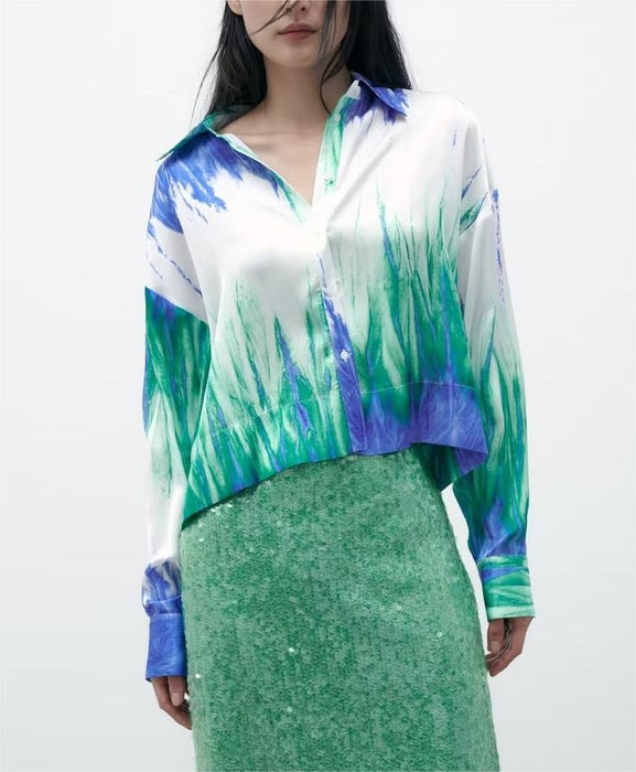 Summer Tie Dye Gradient Color Loose Texture Vertical Shirt