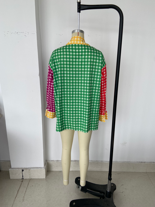 Spring Multi Color Check Printed Shirt Women Clothing