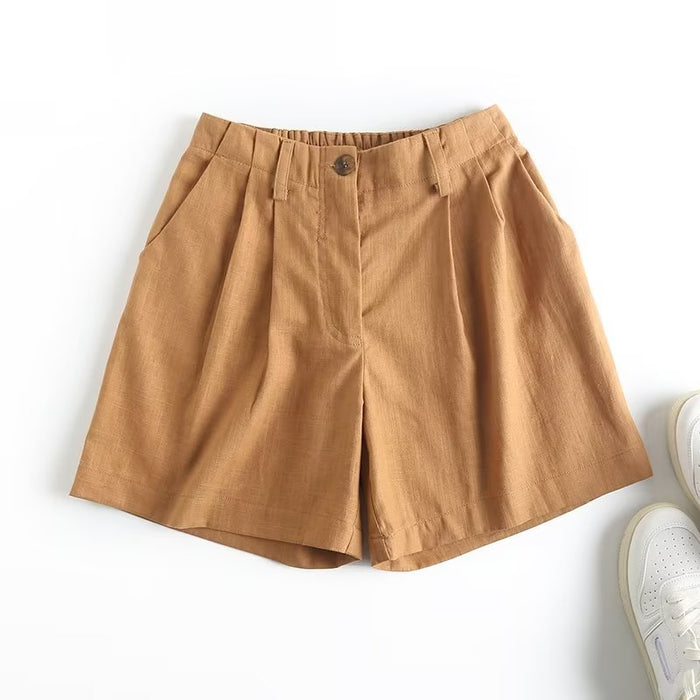 Spring High Waist A line Wide Leg Shorts Solid Color Slim Fit Loose Fitting Pants Women